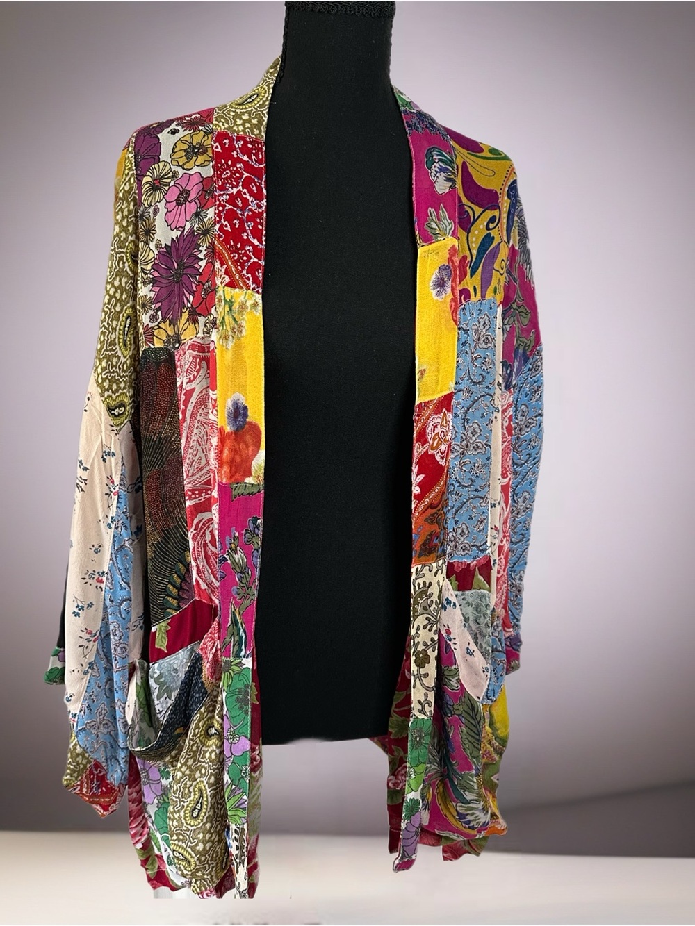 NWT - Young Threads Boho Patchwork Open-Front Kimono - Multicolor with Pockets!